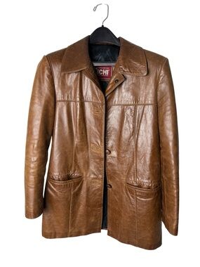 Vintage Richi Leather Jacket - Classic Button Front deep camel rich brown